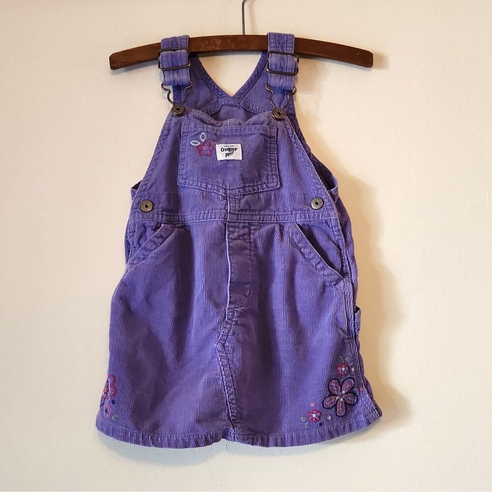 OshKosh B’Gosh Corduroy Overalls Purple Dress Sz 24mos Embroidered Flowers Y2K